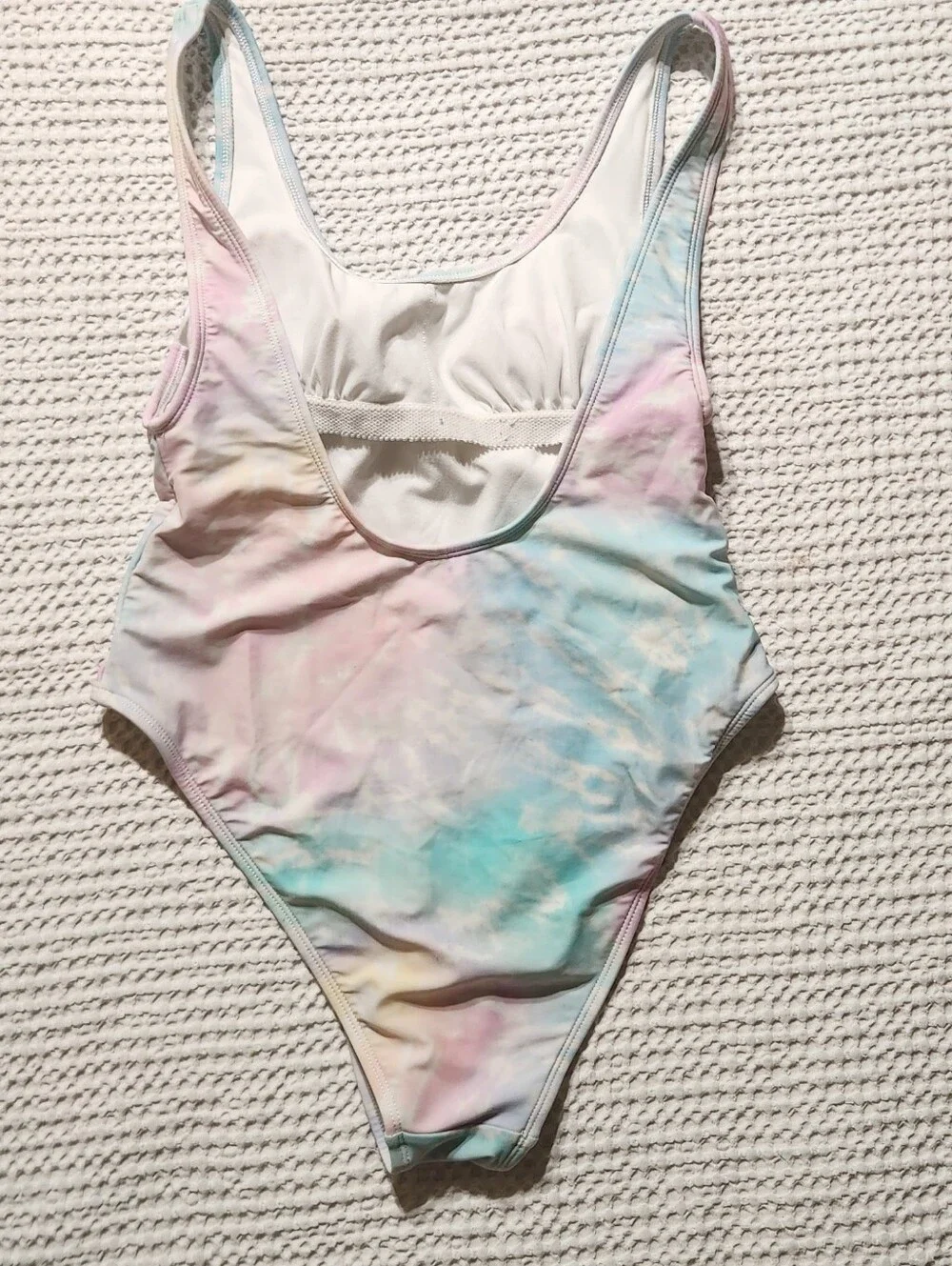 on Pastel Tie-Dye One-Piece Swimsuit in Pink, Blue & Yellow